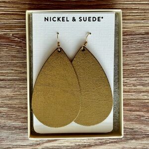 Nickel and Suede Vintage Bronze Teardrop Statement Earrings